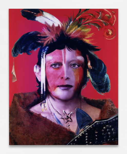 Défiguration-refiguration. Self-Hybridation, série indienne-américaine #12 : portrait peint de Chee-me-nah-na-quet, Grand nuage, fils de l’ours Grizzly, avec un portrait photographique d’ORLAN