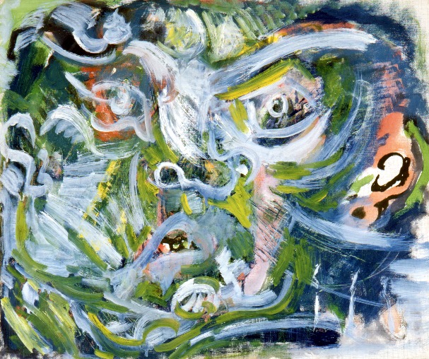 Tête de guerrier vert bleu