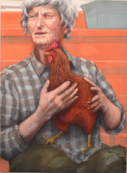 Maus assise avec sa poule