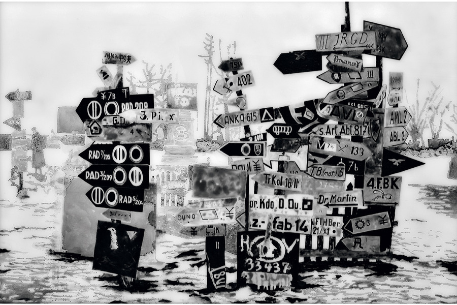 Panneaux de signalisation sur le front russe